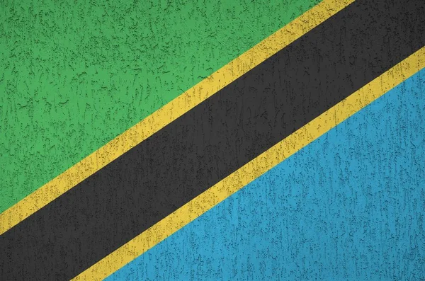 Tanzania Flag Depicted Bright Paint Colors Old Relief Plastering Wall — ストック写真