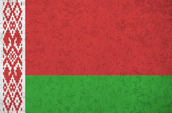 Weißrussland Flagge Hellen Farbtönen Auf Alten Reliefputzwänden Großaufnahme Texturiertes Banner — Stockfoto