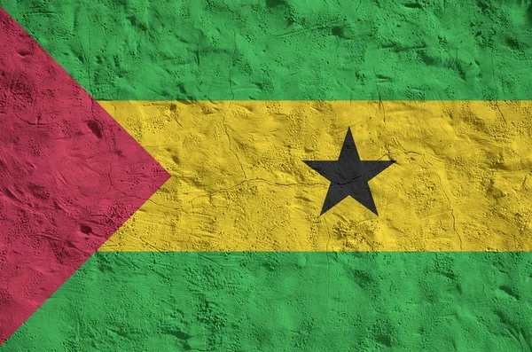 Bandeira São Tomé Príncipe Retratada Cores Tinta Brilhantes Parede Reboco — Fotografia de Stock