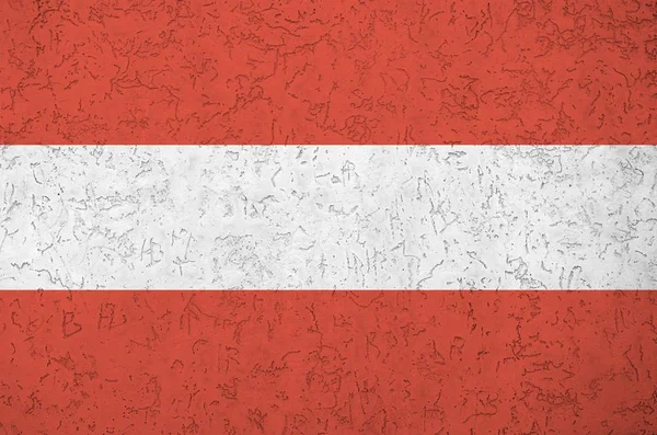 Austria Flag Depicted Bright Paint Colors Old Relief Plastering Wall — Stock Photo, Image