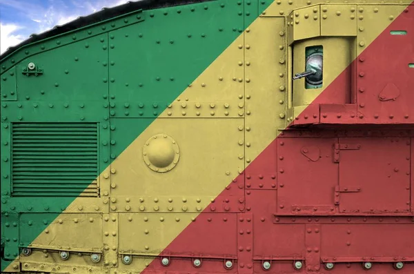 Kongo Vlag Afgebeeld Zijkant Deel Van Militaire Gepantserde Tank Van — Stockfoto