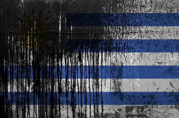 Bandeira Uruguai Retratada Cores Tinta Parede Barril Óleo Velho Sujo — Fotografia de Stock