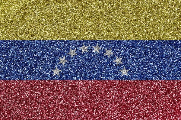 Bandeira Venezuela Retratada Muitas Pequenas Lantejoulas Brilhantes Fundo Colorido Festival — Fotografia de Stock