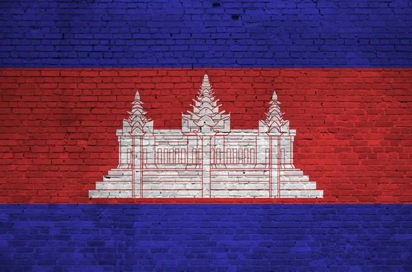 Drapeau Cambodge Représenté Couleurs Peinture Sur Vieux Mur Briques Bannière — Photo