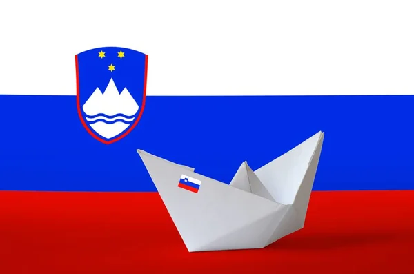 Slovenia Bandiera Raffigurato Carta Origami Nave Primo Piano Orientale Concetto — Foto Stock