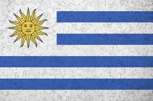 Uruguay Vlag Afgebeeld Heldere Verf Kleuren Oude Reliëf Gips Muur — Stockfoto