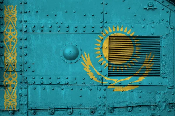 Флаг Казахстана Изображен Боковой Части Танка Крупным Планом Концептуальный Фон — стоковое фото