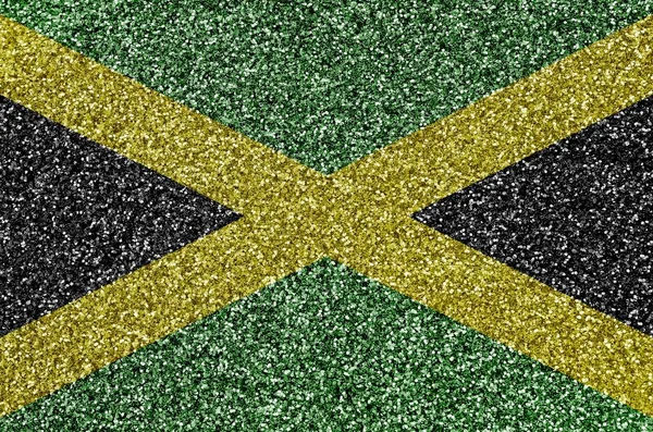 ジャマイカの旗は多くの小さな光沢のあるスパンコールで描かれた ディスコパーティーのためのカラフルな祭りの背景 — ストック写真