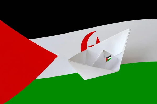 Bandera Del Sáhara Occidental Representada Papel Origami Buque Primer Plano —  Fotos de Stock