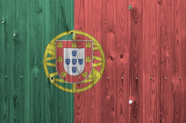 Bandera Portugal Representada Colores Pintura Brillantes Antigua Pared Madera Cerca — Foto de Stock