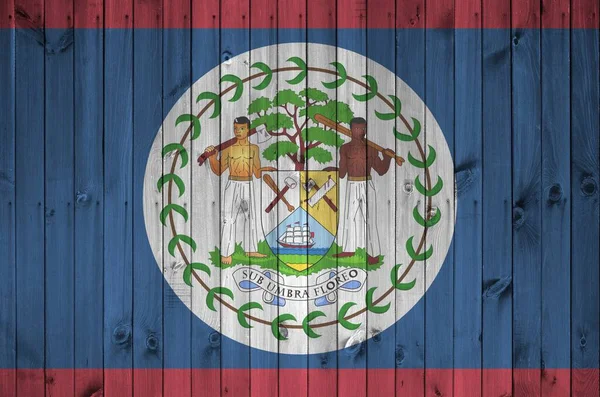 Belize Flagge Hellen Farben Auf Alten Holzwänden Großaufnahme Dargestellt Texturiertes — Stockfoto