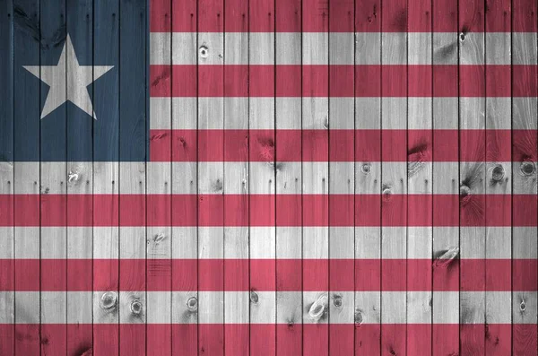 Liberia Flagge Hellen Farbtönen Alter Holzwand Großaufnahme Texturiertes Banner Auf — Stockfoto