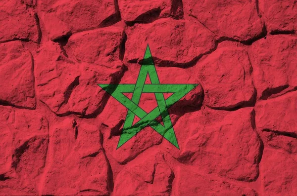 Bandeira Marrocos Retratada Cores Tinta Parede Pedra Velha Perto Banner — Fotografia de Stock