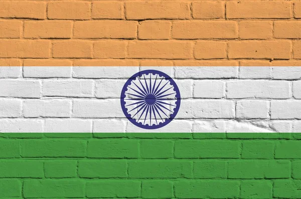 Σημαία Της Ινδίας Απεικονίζεται Χρώματα Μπογιάς Παλιό Τοίχο Από Τούβλα — Φωτογραφία Αρχείου