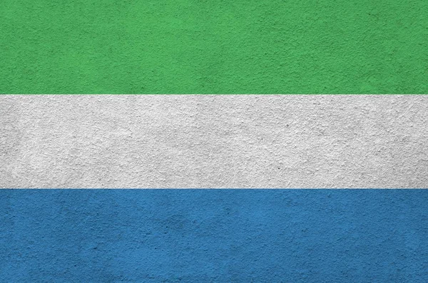 Serra Leoa Bandeira Retratada Cores Tinta Brilhante Relevo Velho Reboco — Fotografia de Stock