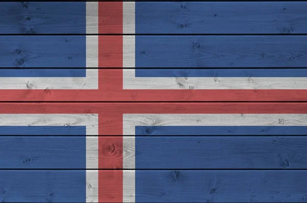 Ісландський Прапор Зображений Яскравими Кольорами Фарби Старій Дерев Яній Стіні — стокове фото