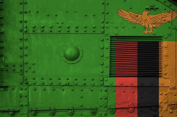 Bandiera Zambia Raffigurata Sulla Parte Laterale Del Carro Armato Militare — Foto Stock