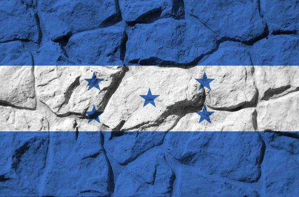 Drapeau Honduras Représenté Couleurs Peinture Sur Vieux Mur Pierre Près — Photo