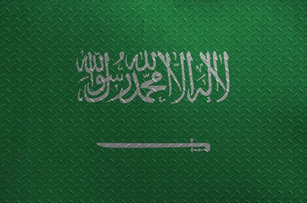 Suudi Arabistan Bayrağı Eski Fırçalanmış Metal Plaka Duvar Kapaklarında Boya — Stok fotoğraf