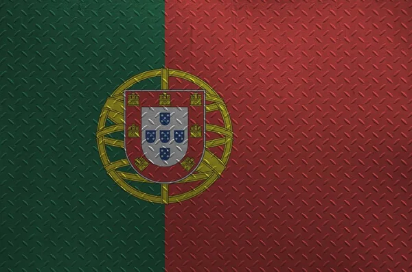 Bandera Portugal Representada Colores Pintura Vieja Placa Metal Cepillado Pared — Foto de Stock