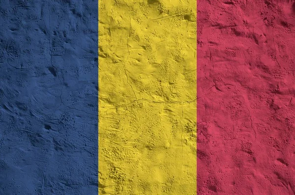Bandera Chad Representada Colores Pintura Brillantes Antigua Pared Yeso Relieve — Foto de Stock