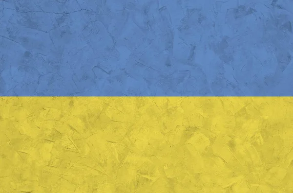 Ukrainische Flagge Hellen Farbtönen Auf Alten Reliefputzwänden Großaufnahme Texturiertes Banner — Stockfoto