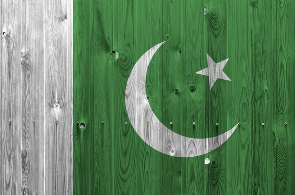 Pakistan Flag Depicted Bright Paint Colors Old Wooden Wall Close — Stock Photo, Image