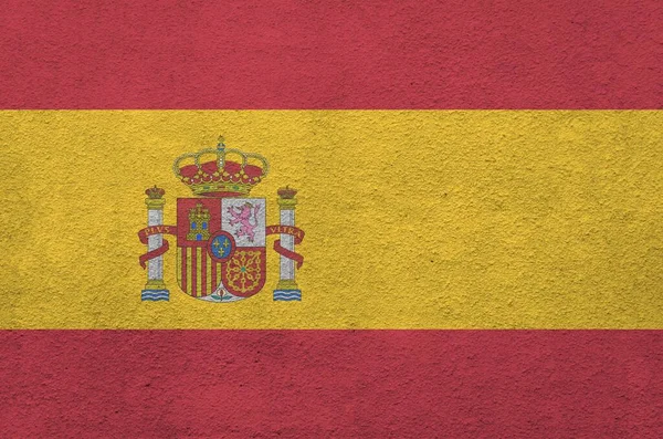Bandeira Espanha Retratada Cores Tinta Brilhantes Parede Reboco Relevo Antigo — Fotografia de Stock