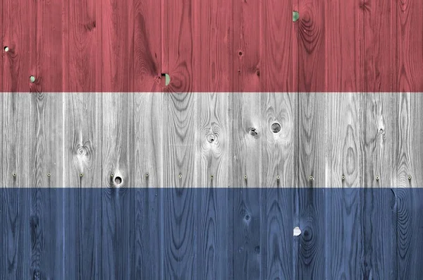 Nederlandse Vlag Afgebeeld Heldere Verf Kleuren Oude Houten Muur Close — Stockfoto