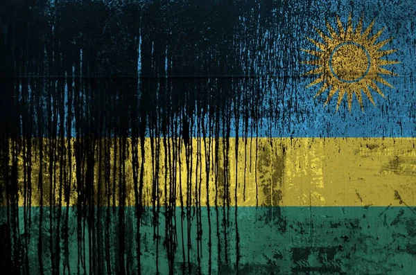 Rwanda Flagga Avbildad Färg Färger Gamla Och Smutsiga Oljefat Vägg — Stockfoto