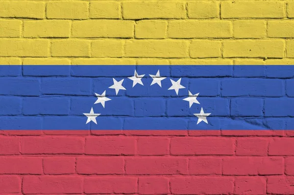 Bandeira Venezuela Retratada Cores Tinta Parede Tijolo Velho Perto Banner — Fotografia de Stock