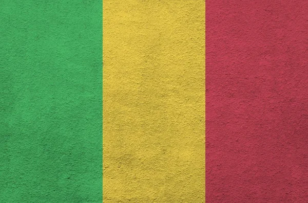 Flaga Mali Przedstawiona Jasnych Kolorach Farby Starych Tynkarskich Ścianach Reliefowych — Zdjęcie stockowe
