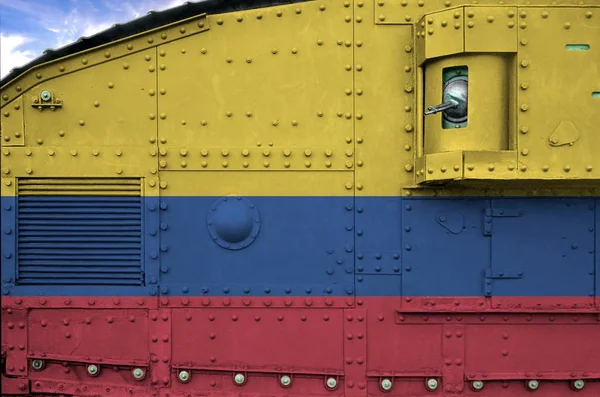 Colombia Flagga Avbildad Sidan Del Militär Pansarvagn Närbild Arméns Styrkor — Stockfoto