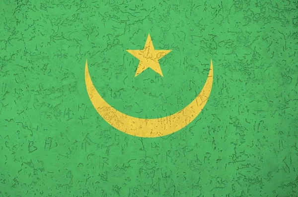 Mauritania Flag Depicted Bright Paint Colors Old Relief Plastering Wall — Stock Photo, Image