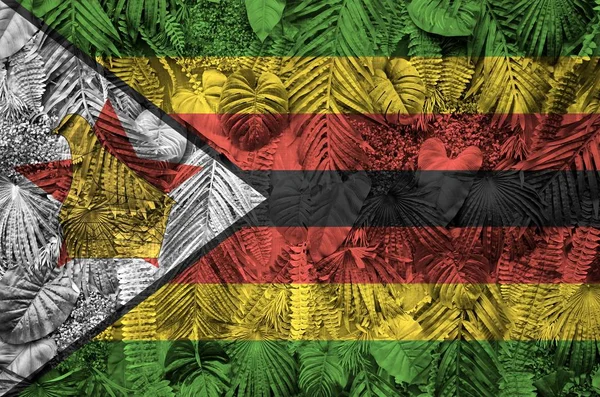 Прапор Зімбабве Зображений Багатьох Листяних Пальмах Тендітна Мода — стокове фото