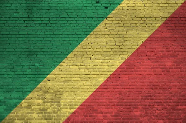 Drapeau Congo Représenté Couleurs Peinture Sur Vieux Mur Briques Bannière — Photo