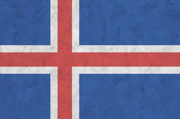 Iceland Flag Depicted Bright Paint Colors Old Relief Plastering Wall — Stock Photo, Image