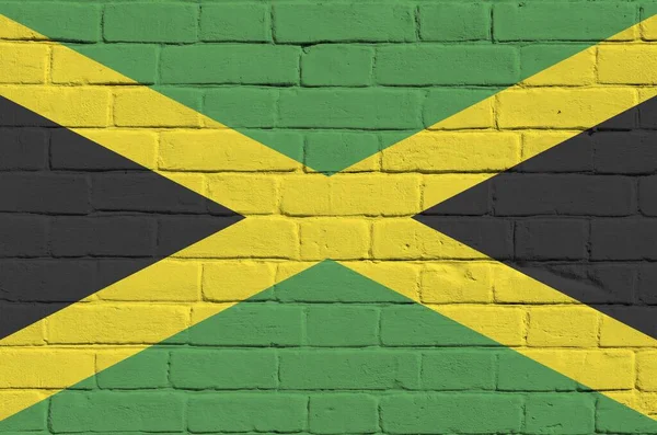 Jamaica Flagga Avbildad Färg Färger Gamla Tegelvägg Närbild Texturerad Banner — Stockfoto