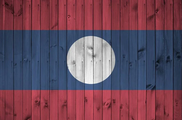 Bandiera Laos Raffigurata Colori Vivaci Sulla Vecchia Parete Legno Vicino — Foto Stock