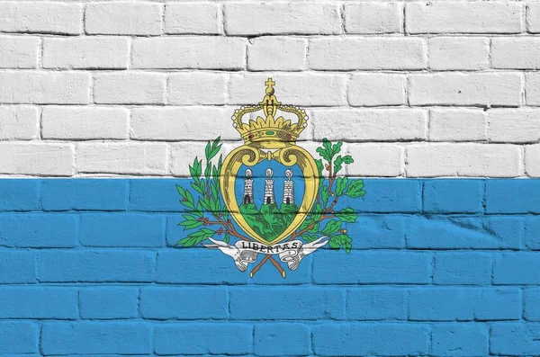 Bandera San Marino Representada Colores Pintura Antigua Pared Ladrillo Cerca — Foto de Stock