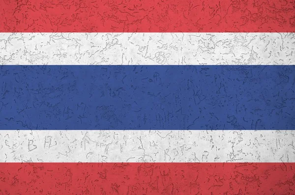 Thajská Vlajka Vyobrazená Jasných Barvách Staré Reliéfní Omítce Zblízka Texturovaný — Stock fotografie