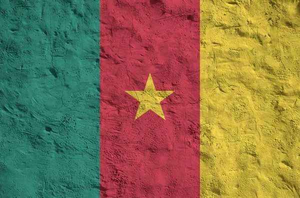 Kamerun Bayrağı Eski Duvarlara Parlak Boya Renkleri Ile Çizilmiş Kabataslak — Stok fotoğraf