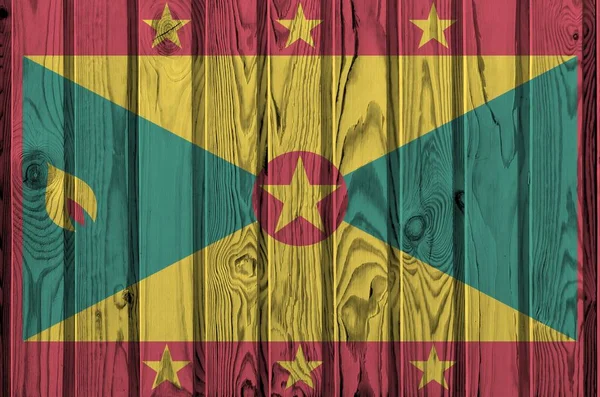 Grenada Flagge Hellen Farben Auf Alten Holzwänden Großaufnahme Dargestellt Texturiertes — Stockfoto