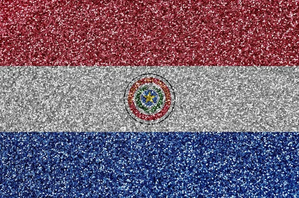 Paraguay flag depicted on many small shiny sequins. Colorful festival background for disco party
