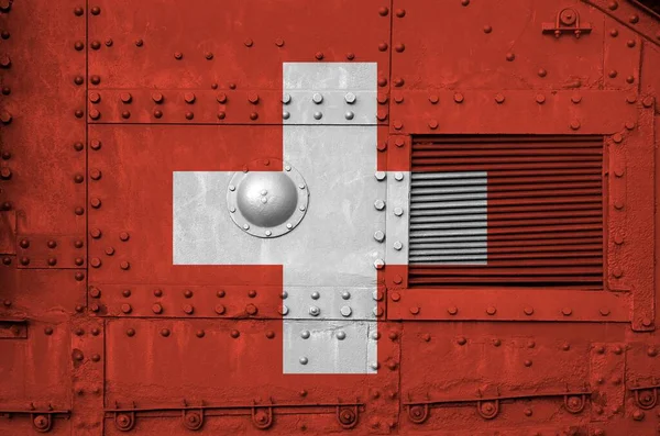 Svájci Zászló Katonai Páncélozott Tank Oldalán Látható Katonai Erők Koncepcionális — Stock Fotó