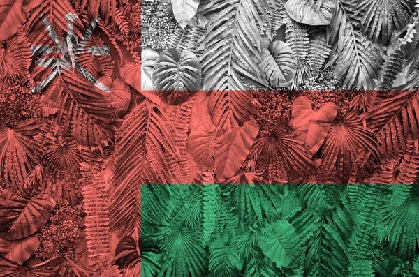 Oman Vlag Afgebeeld Vele Bladeren Van Monstera Palmbomen Trendy Modieuze — Stockfoto