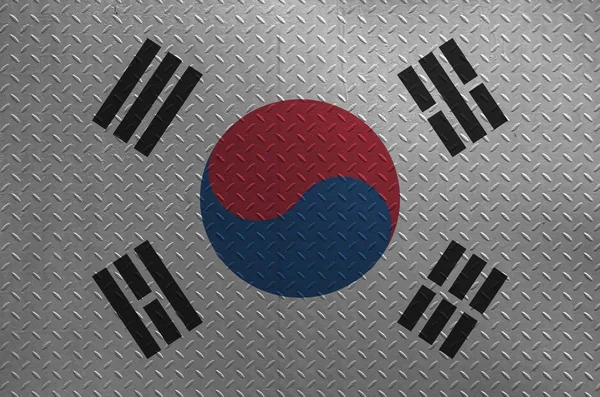 Güney Kore Bayrağı Eski Fırçalanmış Metal Plaka Duvar Kapaklarında Boya — Stok fotoğraf