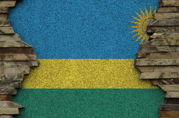 Rwanda Flag Depicted Paint Colors Old Stone Wall Close Textured — Stock Photo, Image