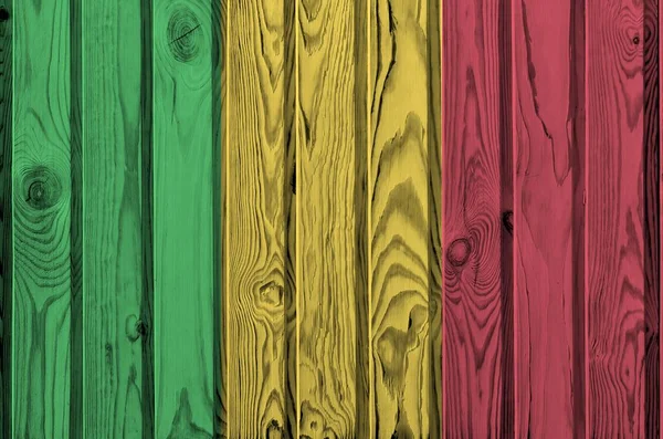 Mali Flag Depicted Bright Paint Colors Old Wooden Wall Close — Stock Photo, Image
