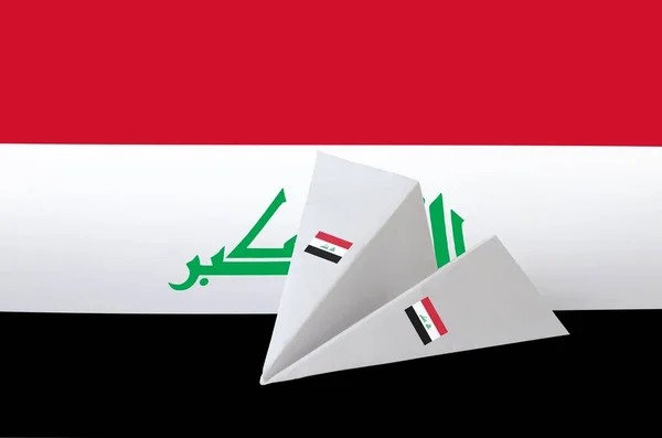 Bandeira Iraque Representada Avião Origami Papel Oriental Artesanal Artes Conceito — Fotografia de Stock